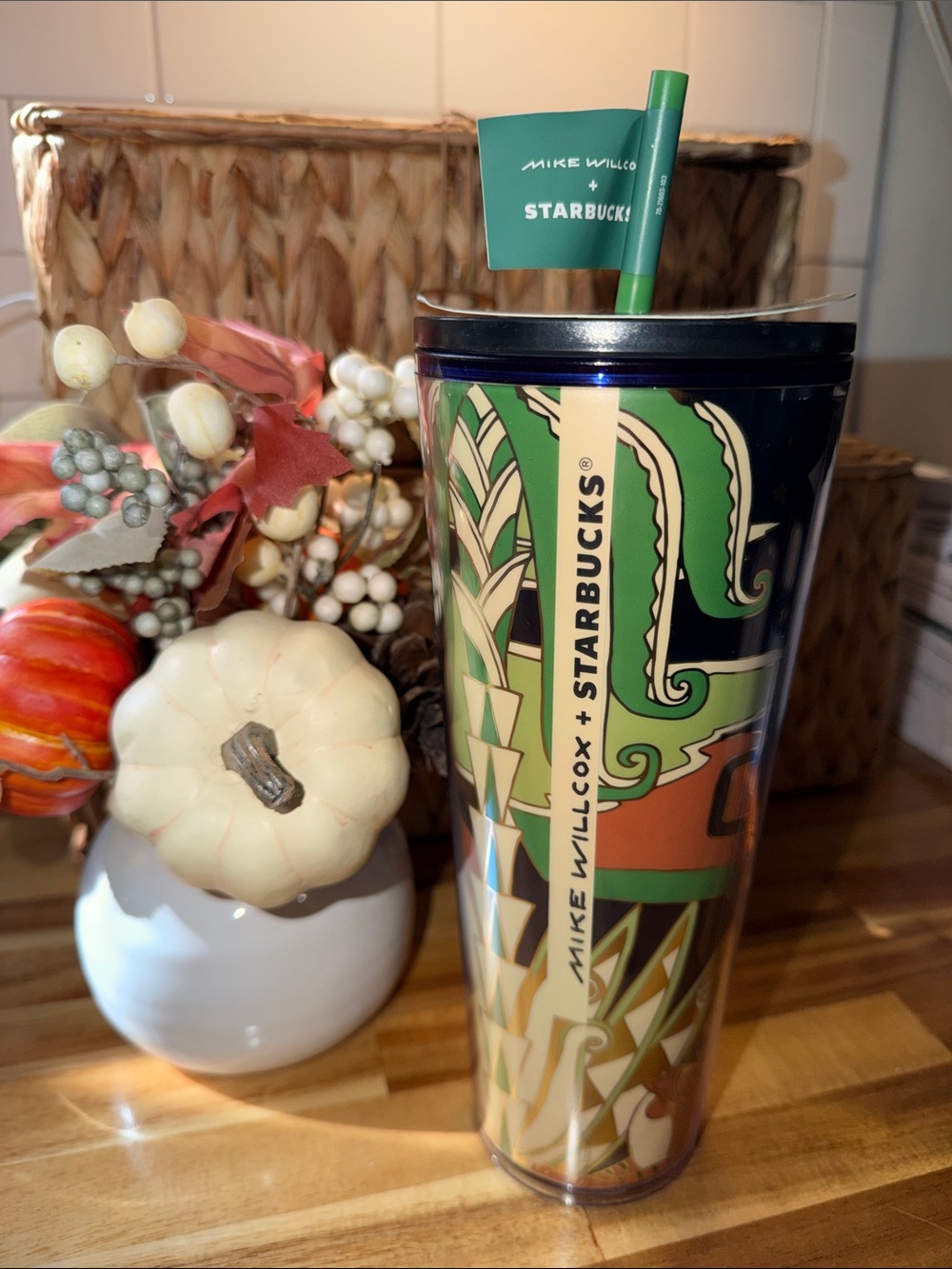 Starbucks Mike Willcox 24oz Cold Cup Tumbler 2024 Art Deco Birds Stars Design